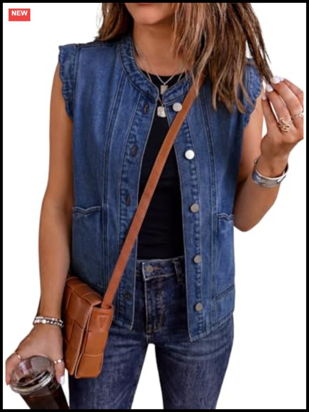 Women's Denim Vest Sleeveless Button Down Jean Vest Western Waistcoat